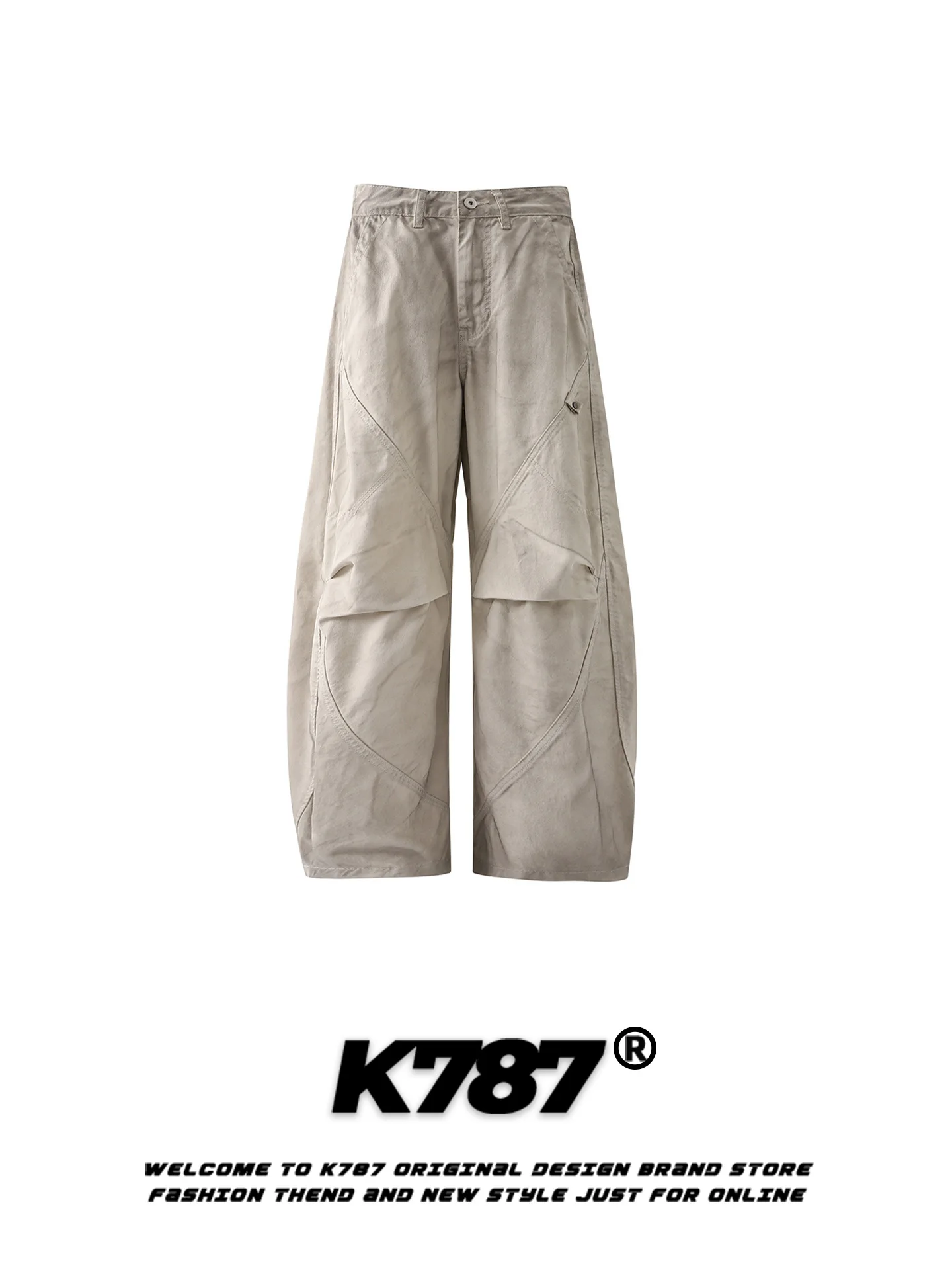 

K787 American Casual Cleanfit Deconstructed Patchwork Wide Leg Pants Men Women Loose Simple Color Floor Length Trousers