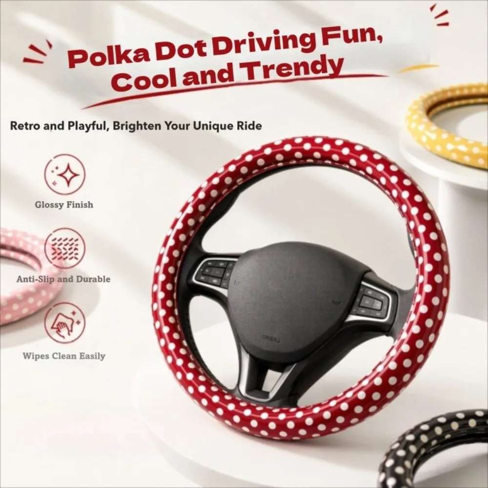 15 inch Diameter Car Steering Wheel Cover Polka Dot Pattern Anti-Slip Rubber Inner Ring Auto Steering Wheel Decoration