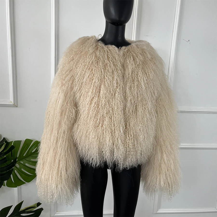 Real Sheepskin Coats Mongolian Lamb Fur Coat Women Natural Sheep Fur Jacket With Lapel Short Fur Outerwear