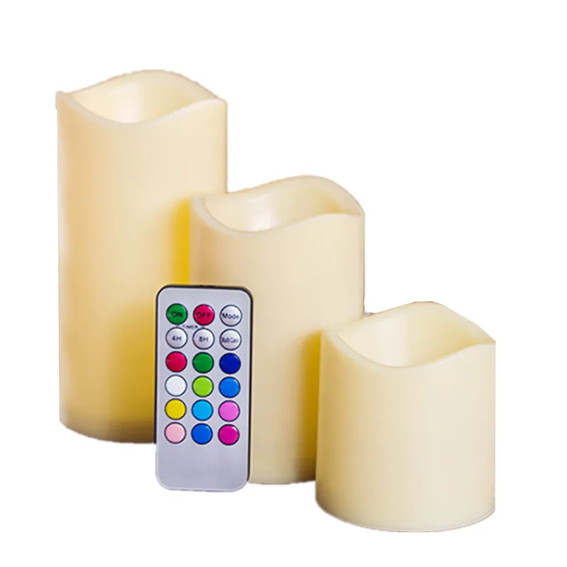 3Pcs  Flickering Flameless LED Candles Electronic LED Candle With RGB Remote Control Timer Night Light For Party Decoration