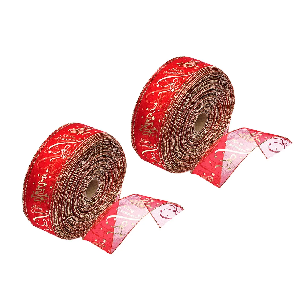 2 Rolls Christmas Tree Ribbon Printed Packing Rope Belt Ribbon for Christmas Gift (Red) Christmas Ribbon