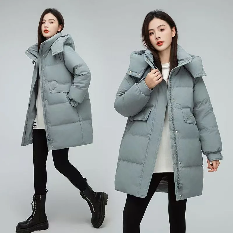 Autumn And Winter 2024 New Down Coat Women's Long Section New Clearance Special Detachable Hat Plus Velvet Padded Winter Clothes