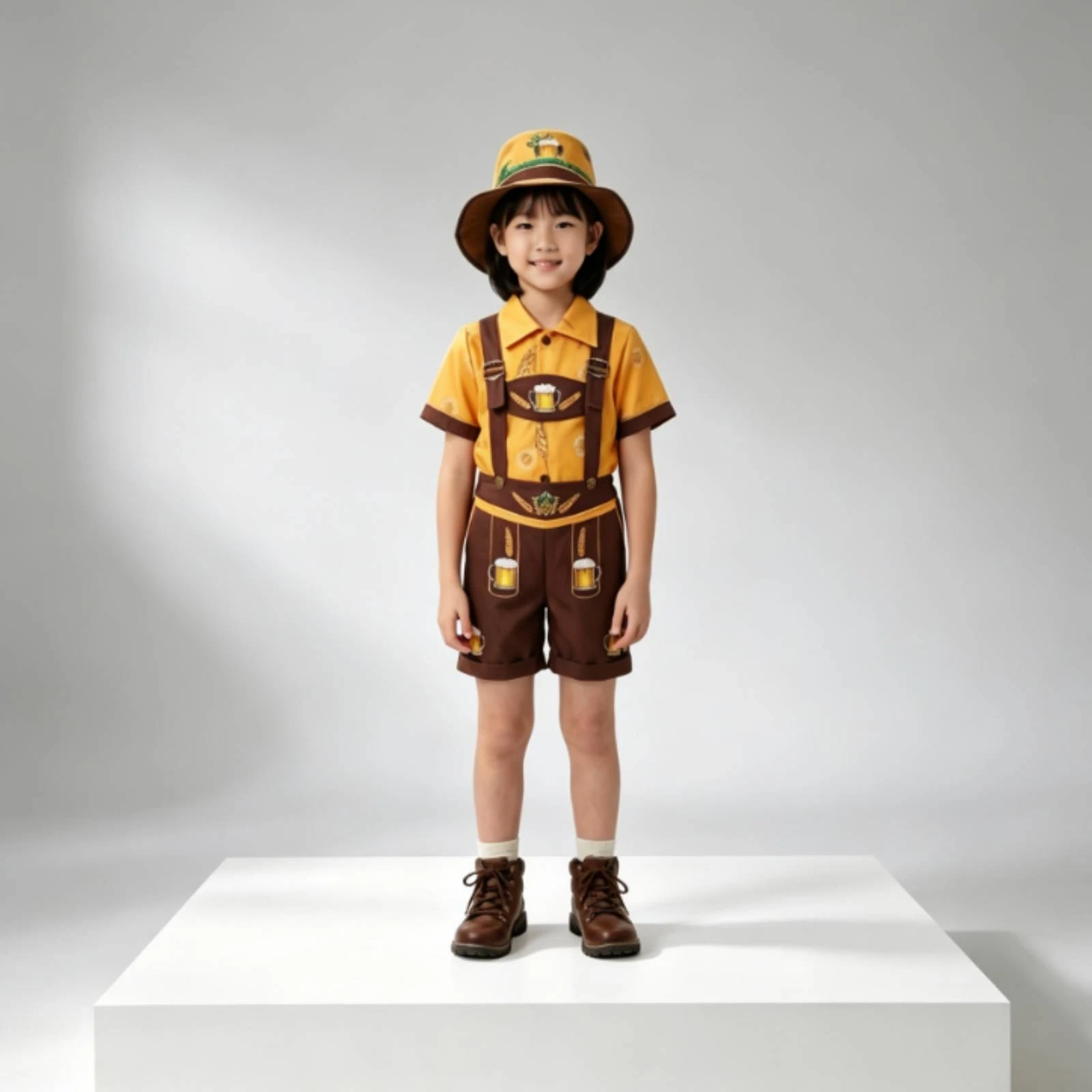 German Costume with Hat Kids Bavarian Festival Costume Lederhosen Outfit Boys Lederhosen with Suspenders Traditional