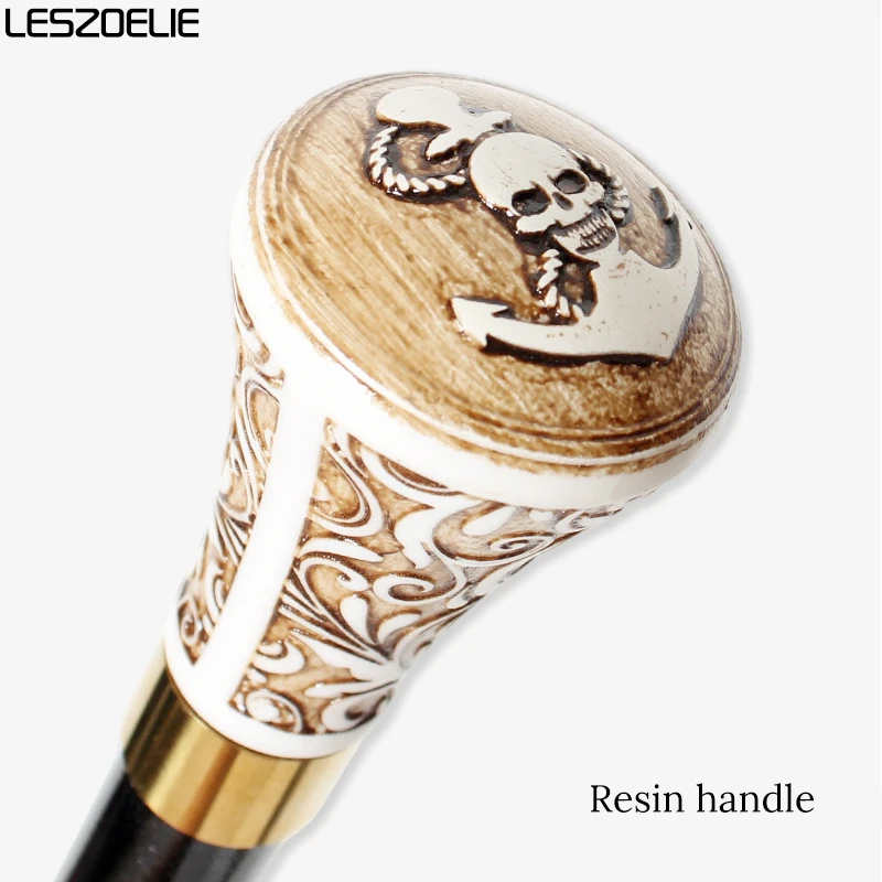 Nautical Skull Anchor Walking Cane Black & Red Wooden Stick Cream Brown Carved Handle Unisex Design for Men And Women view 3