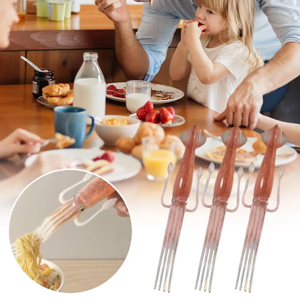 1/2PCS Cute Squid Cuttlefish Shaped Fork Instant Fun Japanese Cuisine Fork Funny Fruit Instant Noodle Chil Kitchen Food Fork