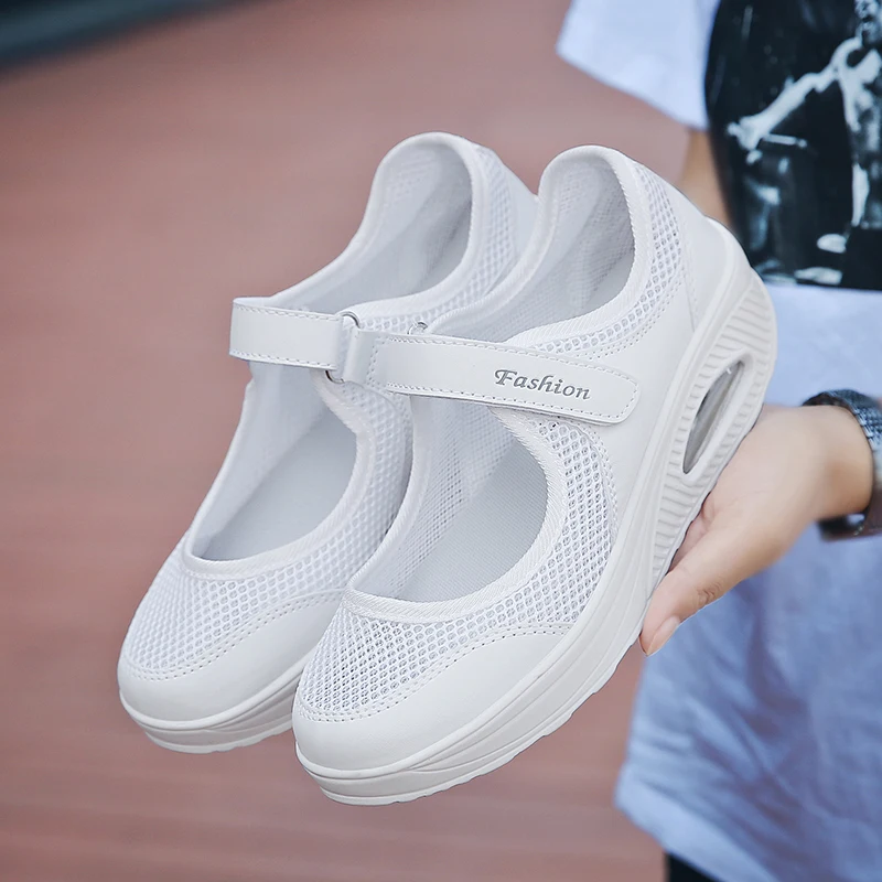 Summer Mesh Casual Women\'s Shoes Sports Shoes IncreaseOutdoor Thick Bottom Slope Heel Breathable Hiking Shoes Large Size