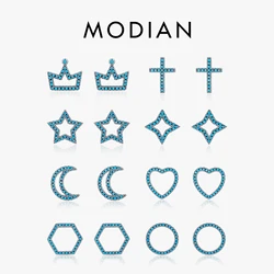 MODIAN 925 Sterling Silver Vintage Turquoise Crown Cross Star Dart Moon Heart Polygon Round Stud Earrings For Women Fine Jewelry