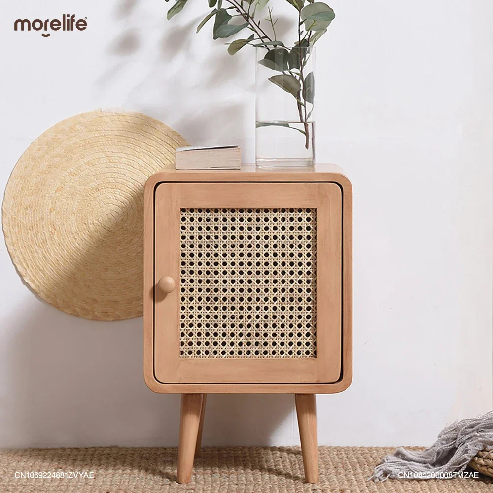 

Small Simple Modern Bedroom Mini Narrow Black Storage Cabinet Vine Woven Solid Wood Nightstand Bedside Table Home Furniture F01+