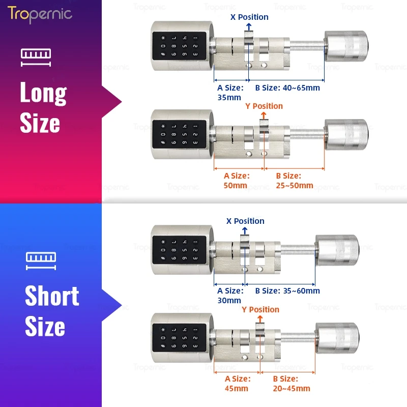 Double sided Adjustable Tuya APP Fingerprint Cylinder Electronic Smart Door Lock Digital Keypad Code Keyless Cylinder Locks