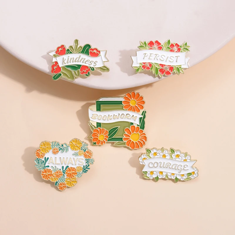 JUSE ONE MORE CHAPTER Metal Enamel Pins Creative Cartoon Book Flower Brooch Badges Trendy Charm Costume Jewelry Accessories Gift