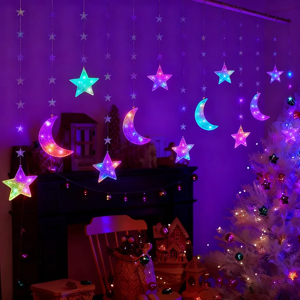 Moon/Star/Love Heart Christmas Lights LED String Lights Fairy Curtain Light for Holiday Wedding Party Room Decoration Strip Lamp
