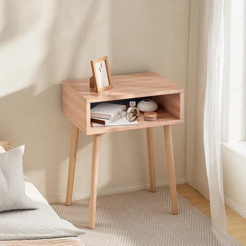 Premium Minimalist Wooden Nightstands Small Drawers Handle Rectangle Bedroom Bedside Table Storage