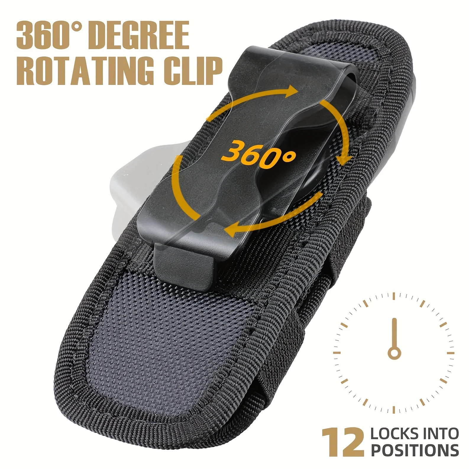 Étui de poche pour lampe de poche tactique, support rotatif, Clip de ceinture, étui de transport pour torche tactique avec mousqueton à 360 degrés