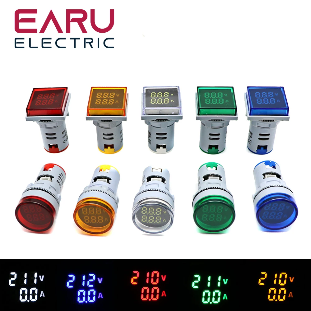 Led ac Voltímetro Digital e Amperímetro Luzes de Sinal Tensão Atual Medidor Volt Amp Indicador Tester Detector 22 mm 60500v 0100a 220v