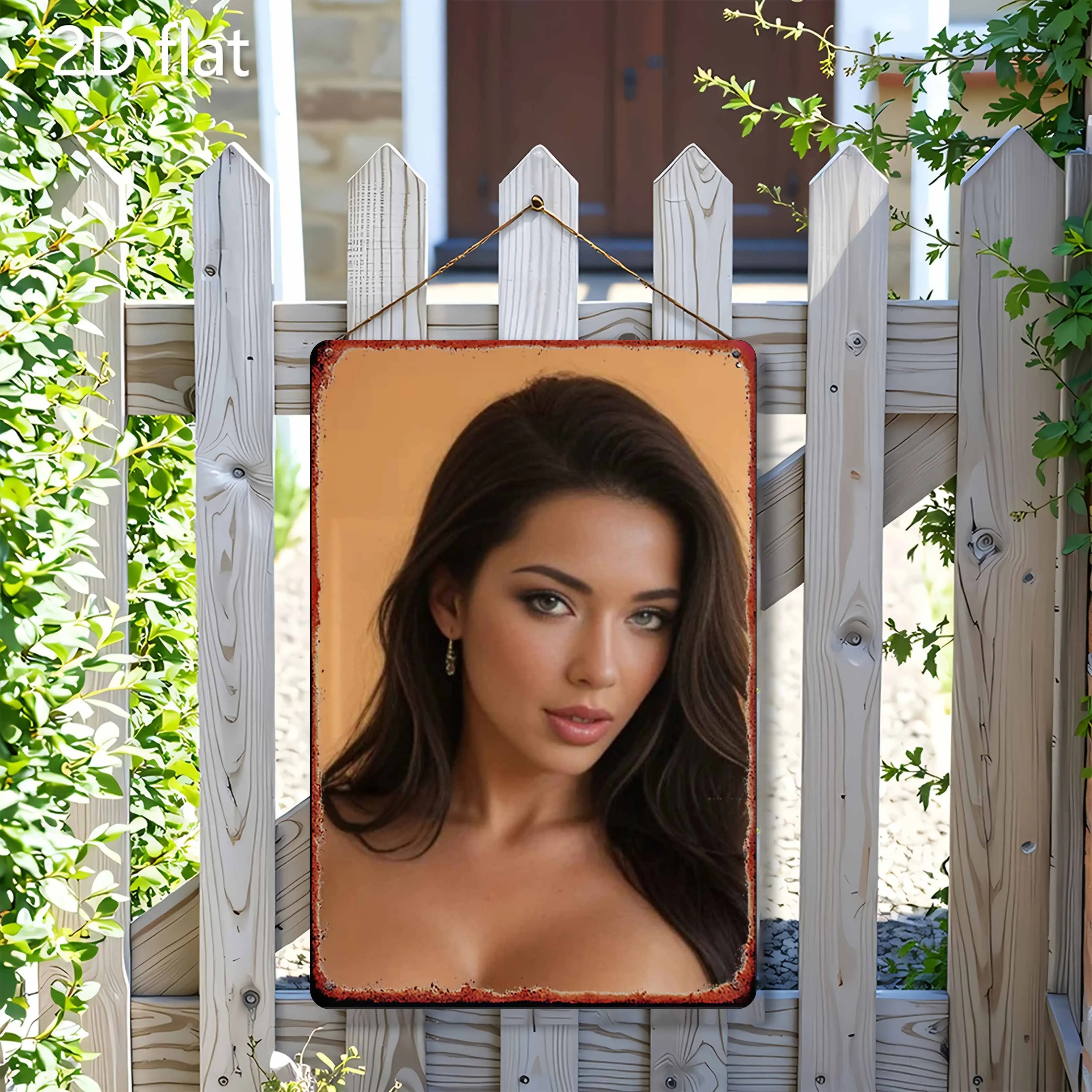 HD Metal Wall Art Stunning Brunette Beauty Portrait Pin Up Girl Vintage Metal Tin Sign for Home Bar Decor