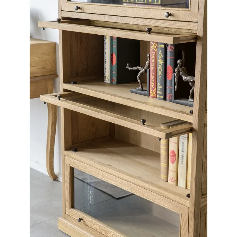 País americano, estilo retro francês móveis de madeira maciça céu e terra bloqueio vidro carvalho estante toda madeira maciça