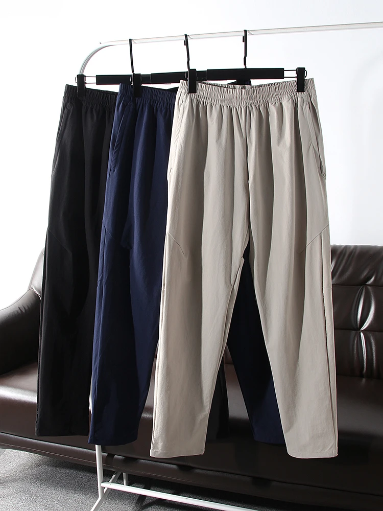 

Удобные дышащие мужские прямые повседневные брюки с эластичной резинкой на талии, однотонные весенне-летние модные молодежные повседневные брюки