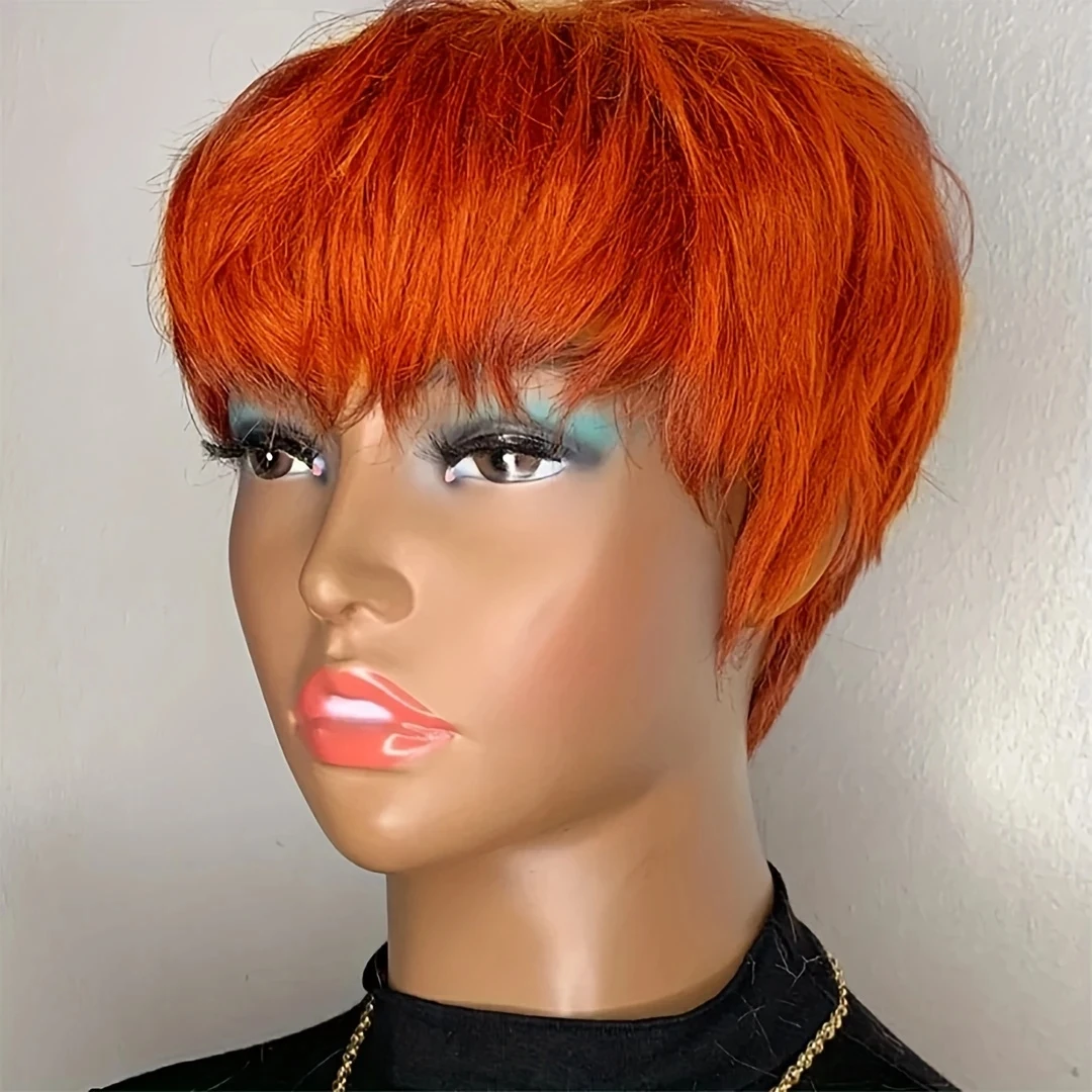 350 짧은 픽시 컷 가발 인모 여성용 인모 가발 전체 기계 짧은 직선 가발