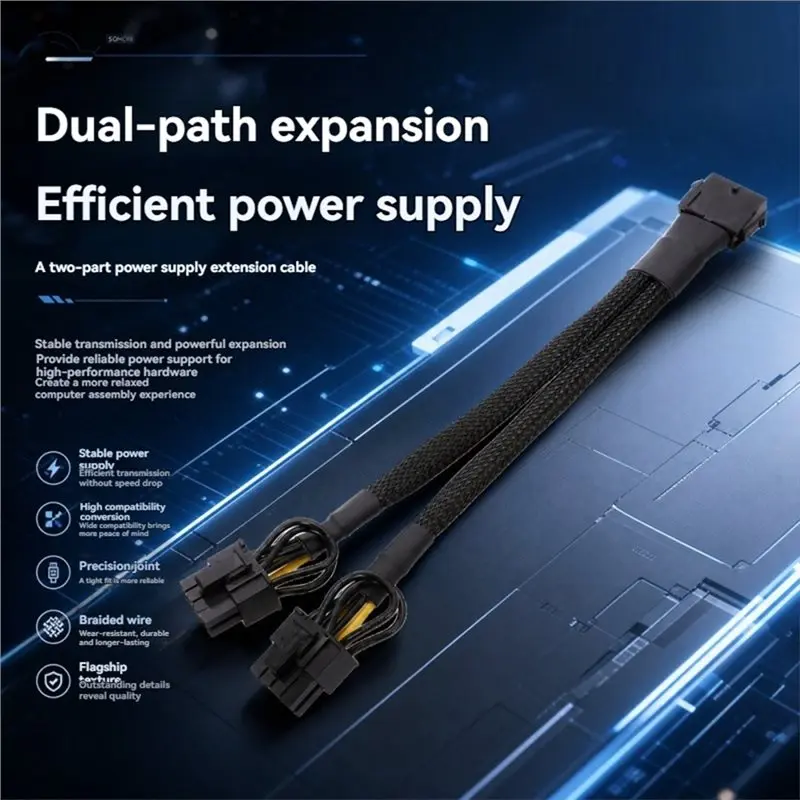 X64A-Braided Y-Splitter Graphics Card Power Cable 12Pin Female To Dual 8Pin(6+2) Male PCI-E Power Adapter Cable Extension Cable