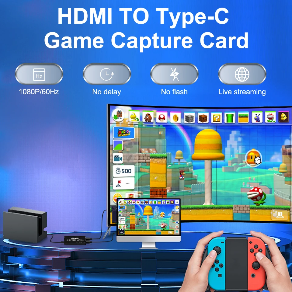 Tarjeta de captura, interruptor de tarjeta de captura de juegos HDMI entrada 4K, tarjeta de captura de vídeo para transmisión de grabación de vídeo salida 1080P 60FPS