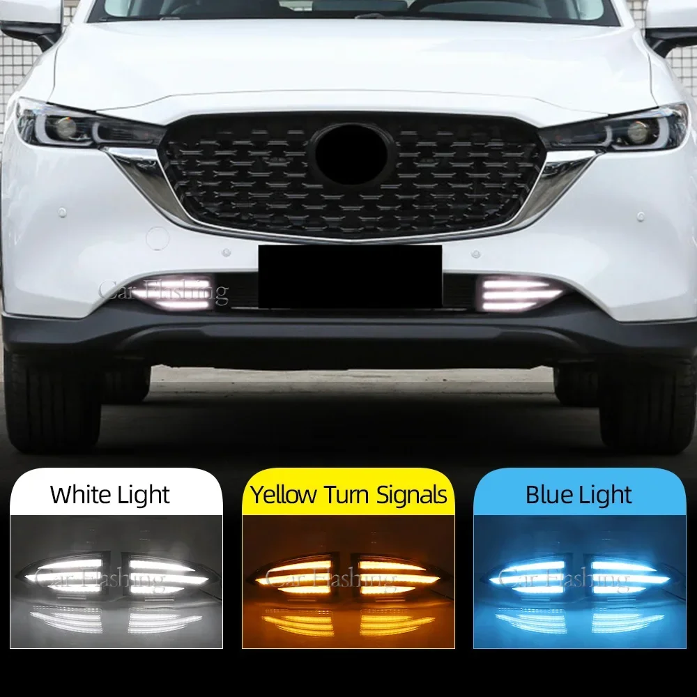 

Car Flashing LED Daytime Running Light For Mazda CX-5 CX5 2022 2023 LED DRL Fog Lamp with yellow turn sianal Decoration