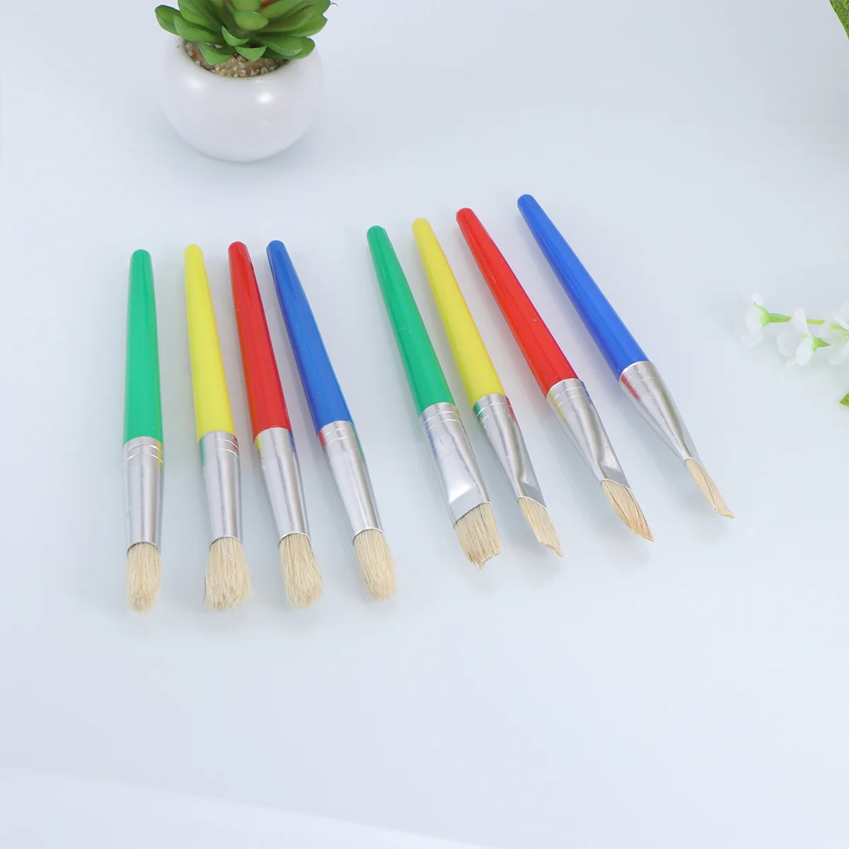8Pcs Paint Brush Set for Durable Flat Round Heads Beginner Painting Brushes Watercolor Drawing Practice
