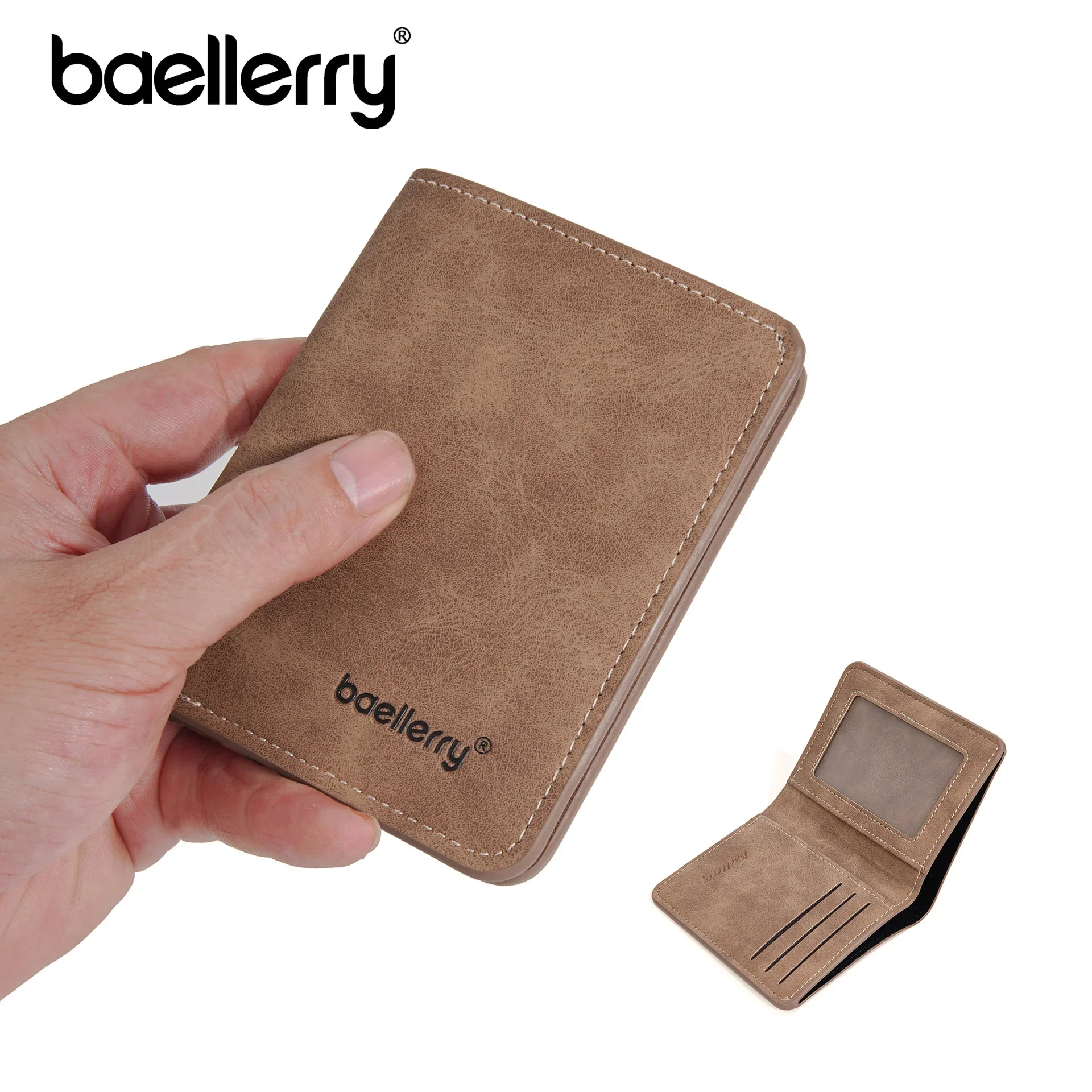 Minimalist Men Short Wallet Casual Frosted Soft Leather Card Holder with ID Window Men Slim Money Purses Vertical Small Wallets