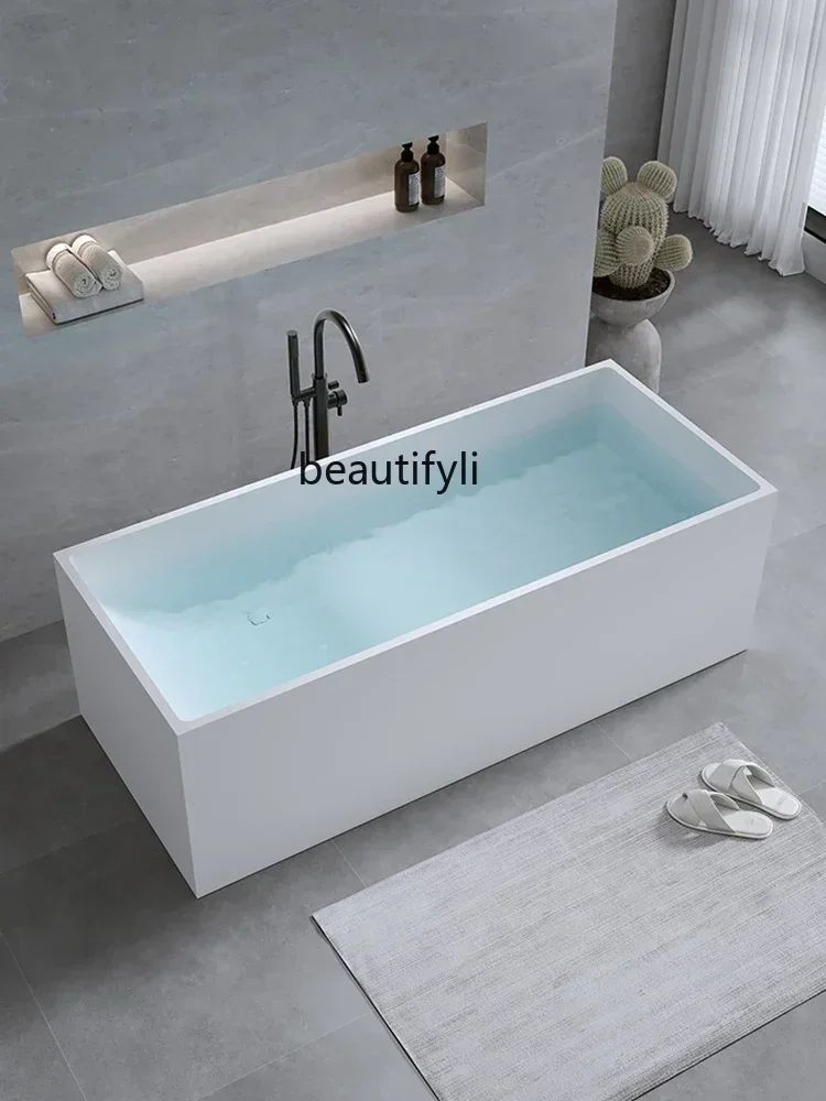 2003Artificial stone square bathtub Deep soaking hotel bathtub Independent rectangular household bathtub