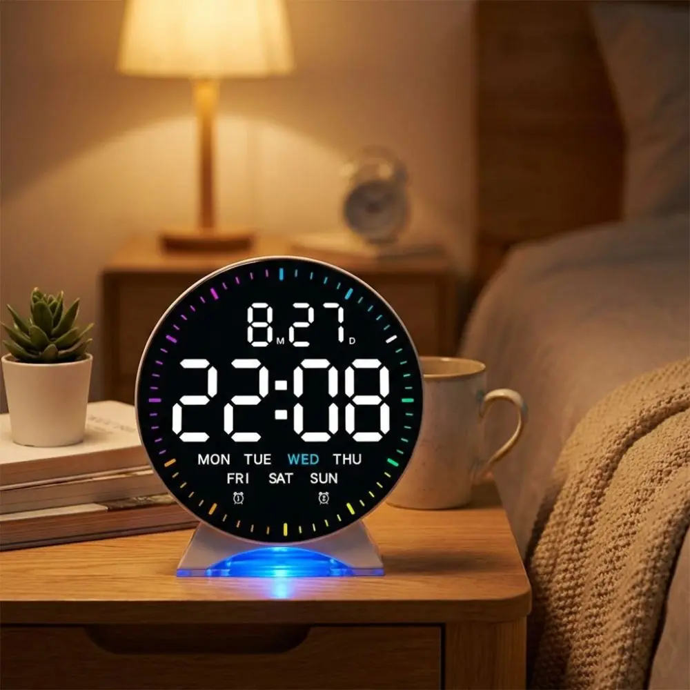 Reloj Despertador Digital LED con Pantalla de 12/24H, Brillo Ajustable de Alta Definición, Segundos Intermitentes, Fecha, Semana