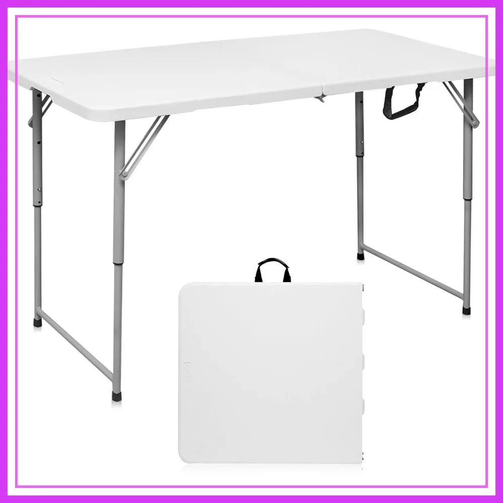 

4FT Folding Table Portable Heavy Duty Plastic Fold in Half Utility with Handle for Camping Party Indoor Outdoor White