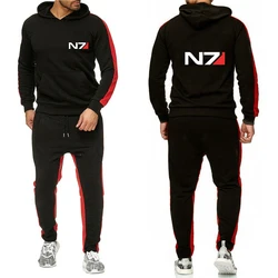 New Men N7 Mass Effect Logo Tracksuit Hoodies Casual Solid Color Thick Pullover Long Pant 2-piece Set Autumn Jogger Sports Suit