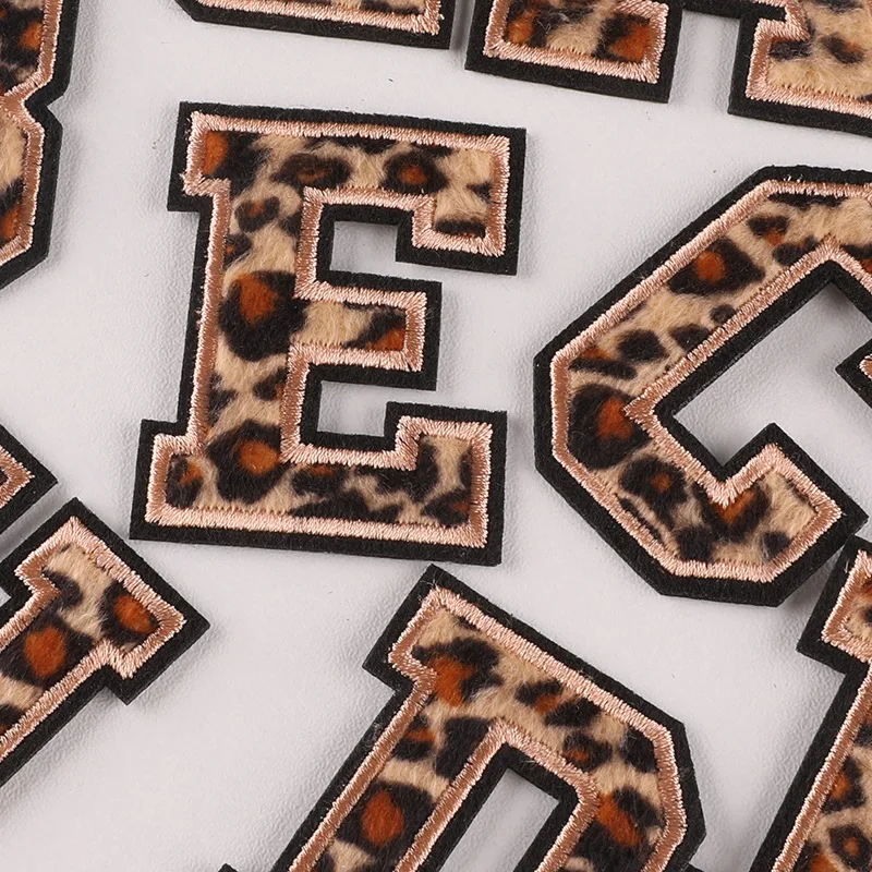 26 English Letters Leopard Print Fabric Badge DIY Embroidery Patch for Clothes Decoration Iron on Patches for Clothing