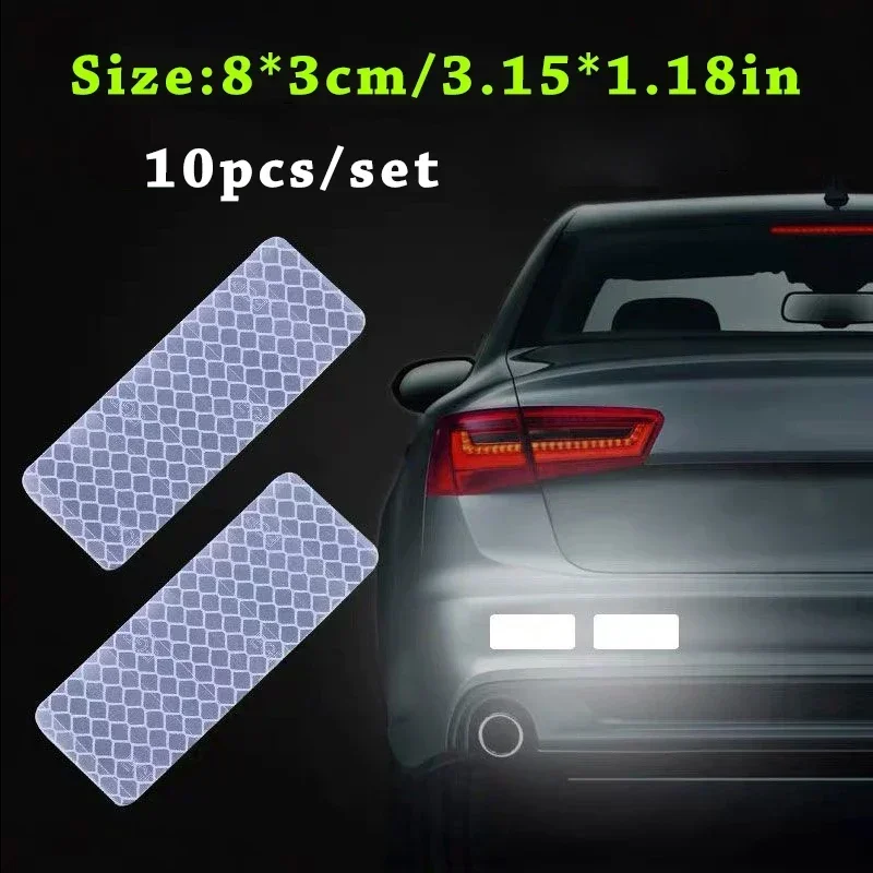 10Pcs Car Bumper Safety Reflective Strip Warning Stickers Waterproof Reflective Warning for Vehicle Motorcycle Car Accessories