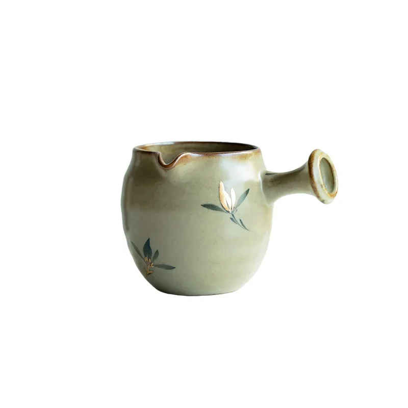 

*Antique Gold-painted Ceramic Fair Cup Hand-painted Butterfly Orchid Side Handle Tea Dispenser