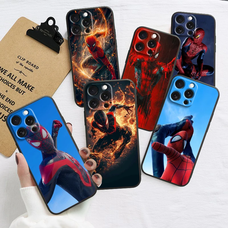 

Spider Man Marvel Popular Art For iPhone 15 14 13 12 11 XS XR X 8 7 SE Pro Max Plus Mini Black Back Phone Case