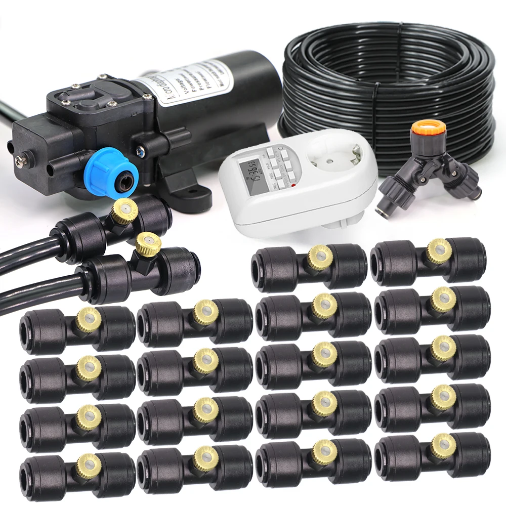 50-5M 0.4mm Low Pressure Nozzle Spray Kit for Garden Outdoors Atomization Cooling System 60W/80W/100W Self-Priming Pump Mist Kit