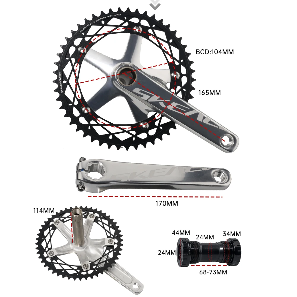 Bicycle Accessories Fixie Bike Cranksets Track Racing Crank 165mm Alloy Chainwheel 49T Hollow Spider Fixed Gear Bicycle Crankset