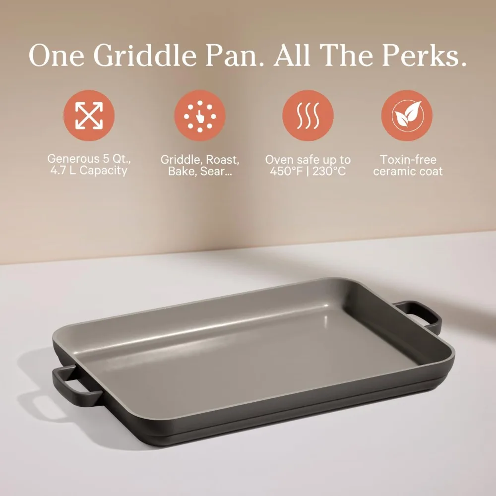 

Griddle Pan - Versatile Nonstick Ceramic Sheet Pan & Stovetop Griddle | Toxin-Free, Dual-Use, with Ergonomic Handles