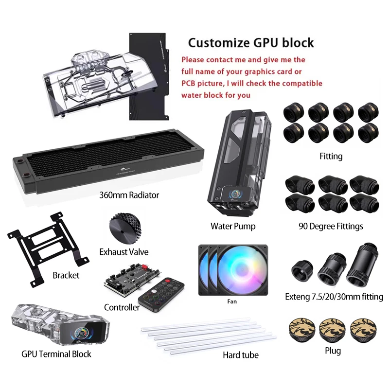 BYKSKI Water Cooling Kit CPU/GPU Water Block Water Tank Pump 240mm Radiator 12cm Fan Computer Radiator PC Cooler G1/4' Hard Tube