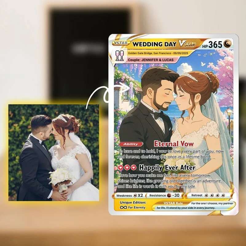 Tarjeta de Aniversario Personalizada con Anime, Foto Personalizada, Postal de Boda, Regalo de Aniversario de Cumpleaños para Parejas, Regalo de San Valentín para Enamorados