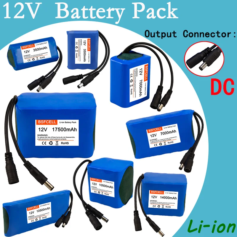 12V Battery 3500mAh/7000mAh/10500mAh/14000mAh/17500mAh Rechargeable Li-ion Battery Pack