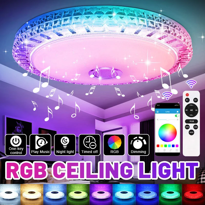 Lámpara de techo inteligente de 36W, luces LED RGB regulables con Control por aplicación, bluetooth, para el hogar, dormitorio, sala de estar, luz