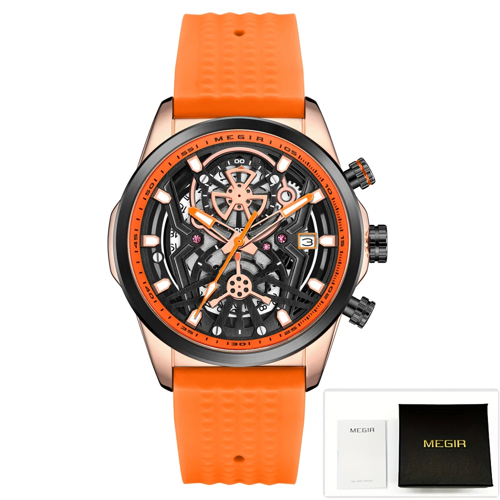 Sport Chronograph Watches for Men Top Luxury Brand MEGIR Quartz Waterproof Fashion Man WristWatch with Auto Date Luminous Hands