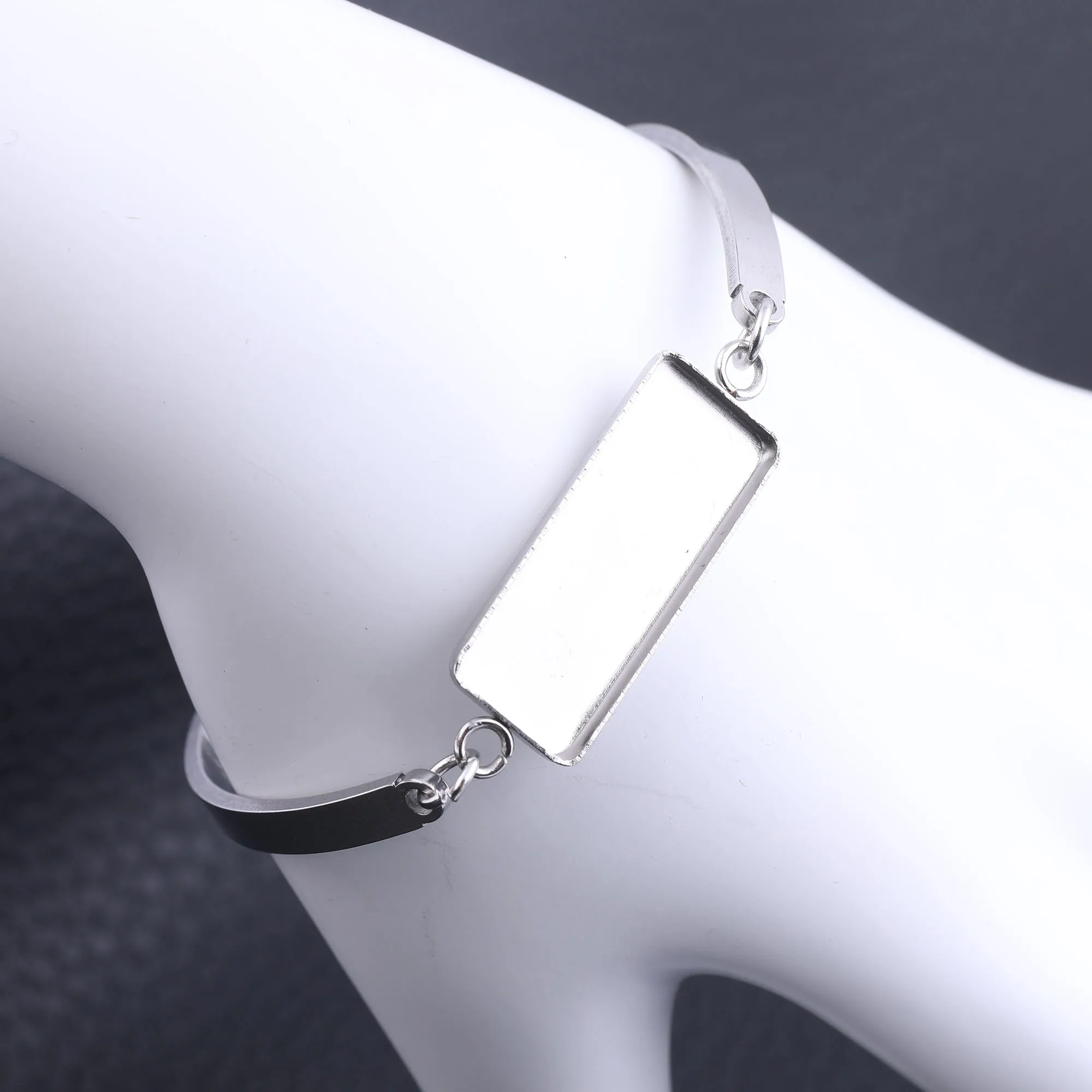 5pcs Stainless Steel Metal Bracelet Blanks Fit 10x25mm Rectangle Cabochon Base Setting Trays Diy Cuff Bracelets Bezels