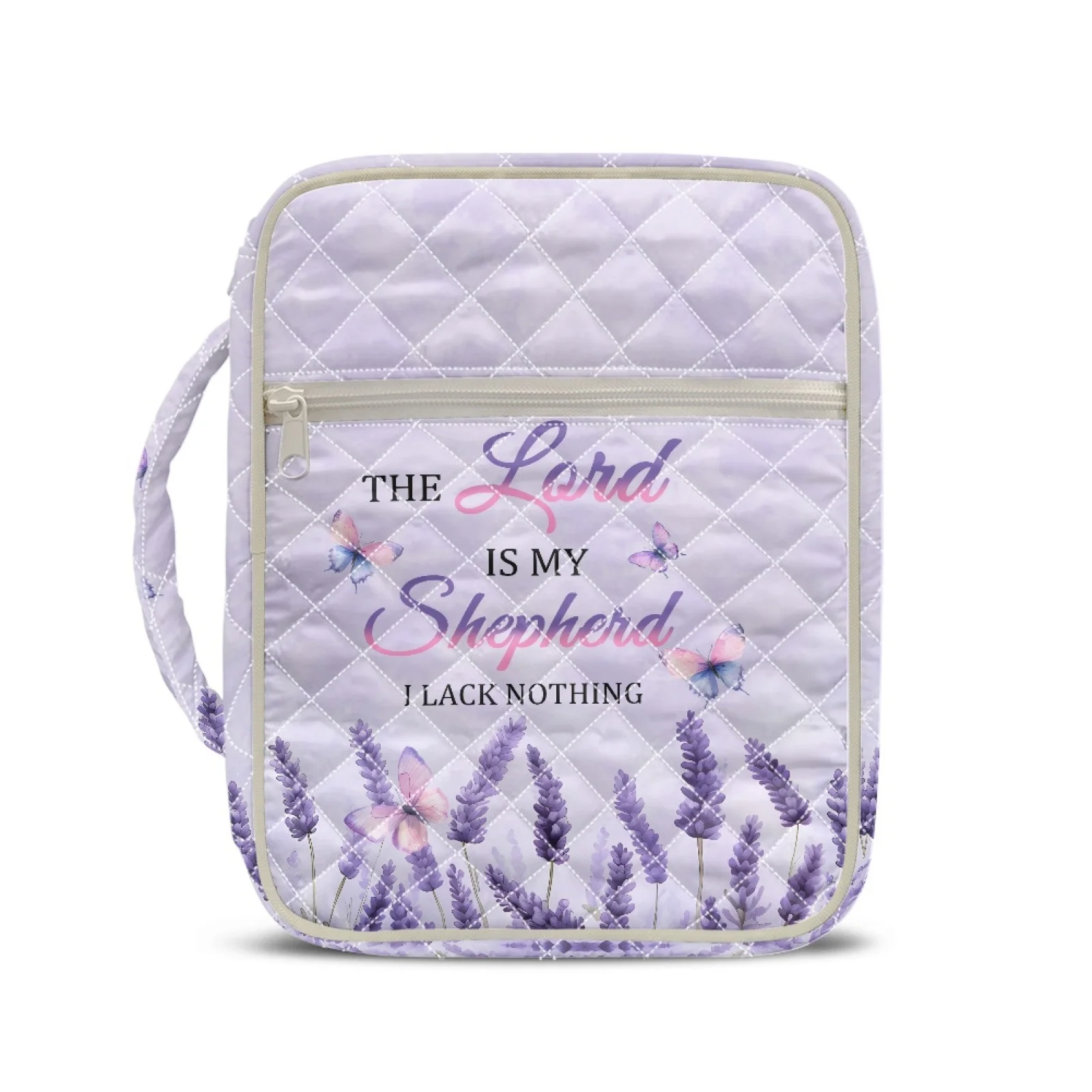 Coloranimal Lavender Field New Trend Zipper Quilted Bible Covers for Women Elastic Polyester Quilted Scripture Tote Bag