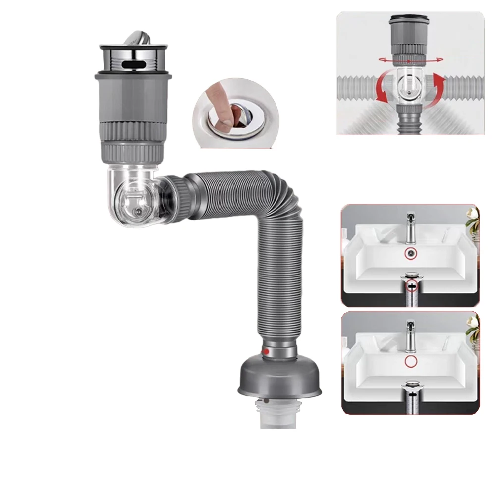Flip Top Kitchen Sink Drain Pipe Flexible Stretchable Deodorant Strainer Pipeline Bathroom Washbasin Anti Blockage Accessories