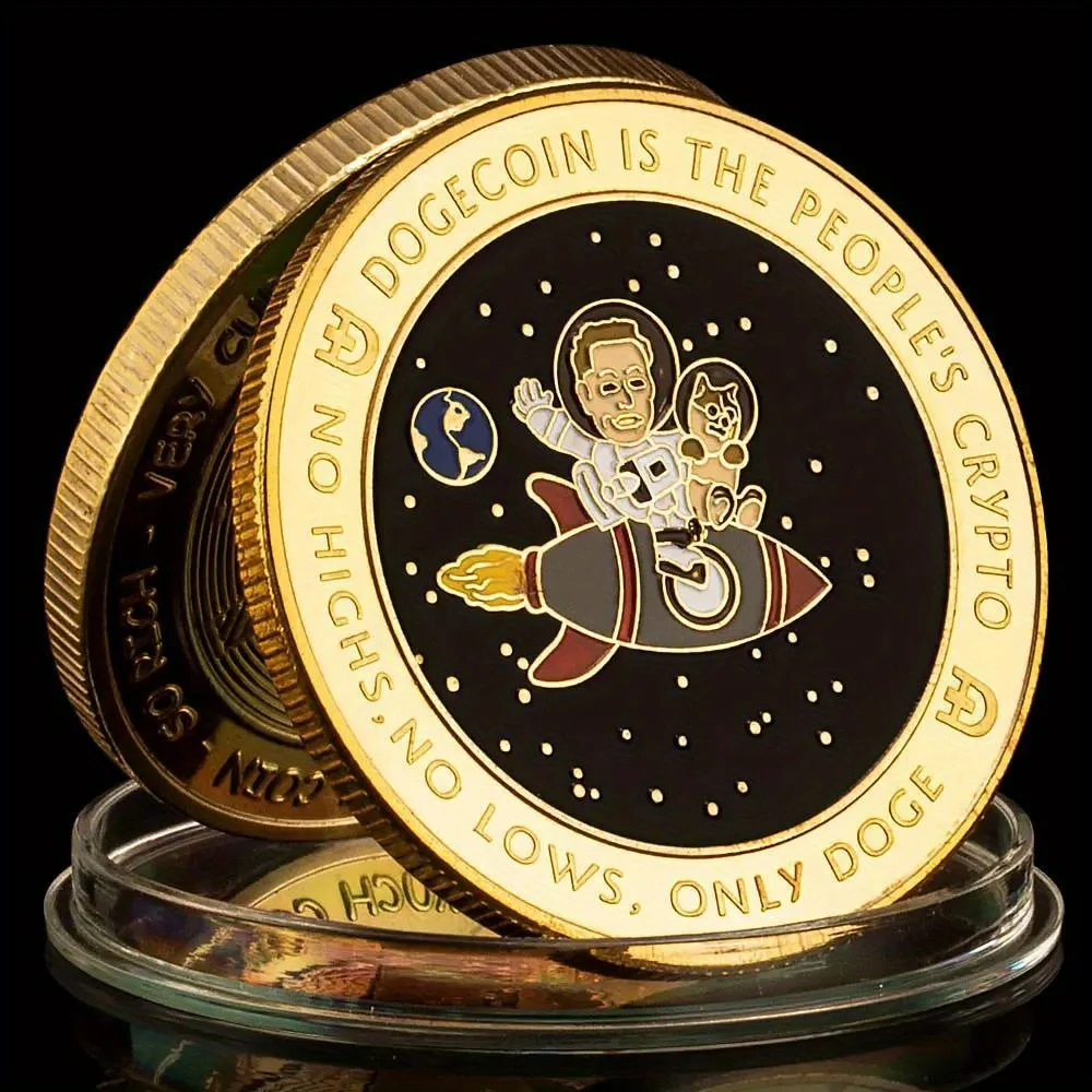 1 Piece Dogecoin Cryptocurrency Coin Musk and Doge To The Moon Collectible Physical Crypto Coin Golden Plated Commemorative Coin