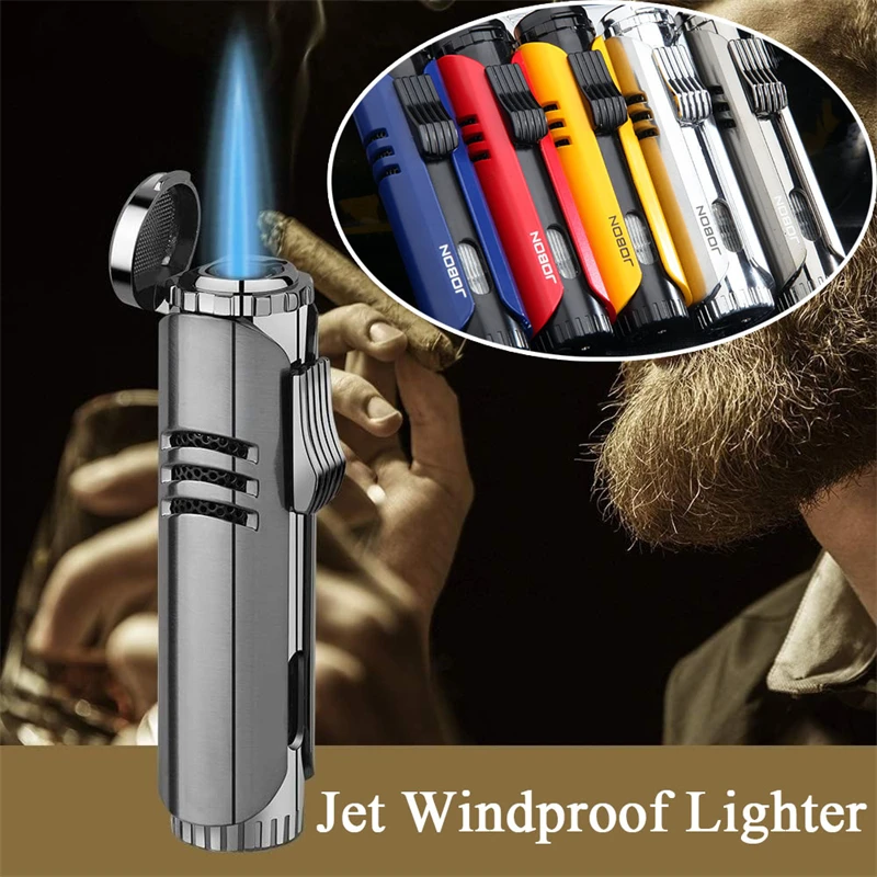 

Windproof Metal Jet Torch Lighters Adjustable Blue Single Flame Butane-fillable For Camping BBQ Cigars Gifts Candles Cigarette
