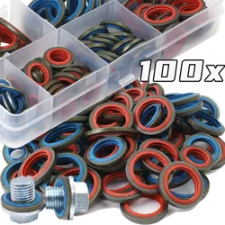 100pcs Car Oil Drain Plug Gasket Car Engine Combination Gasket Repair Kit Rubber Metal Seal O-Ring Bonded Washer M6-M16