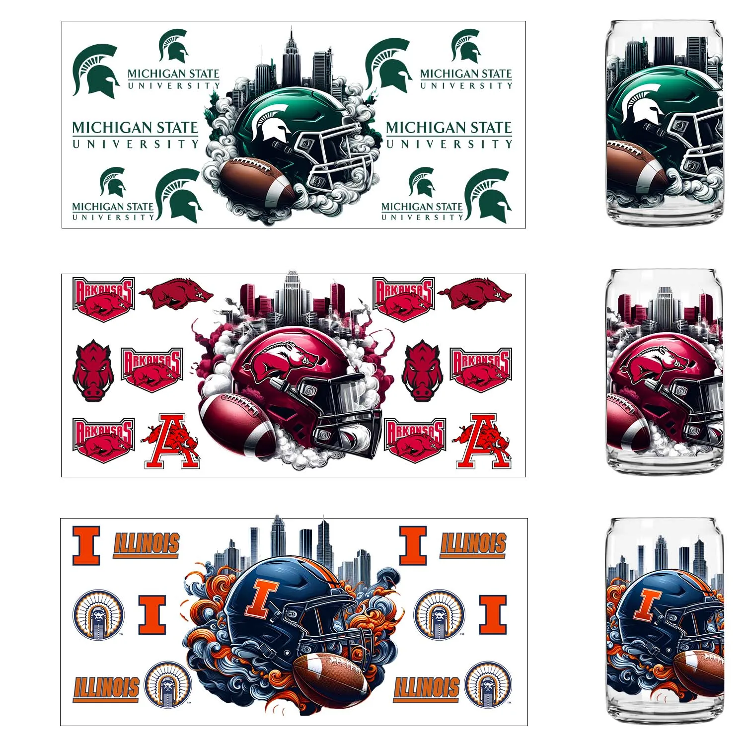 

5pcs College football Game day UV DTF Sticker Party DIY Decals 3D transfers uvdtf tumbler seal stickers 16oz uv dtf cup wraps